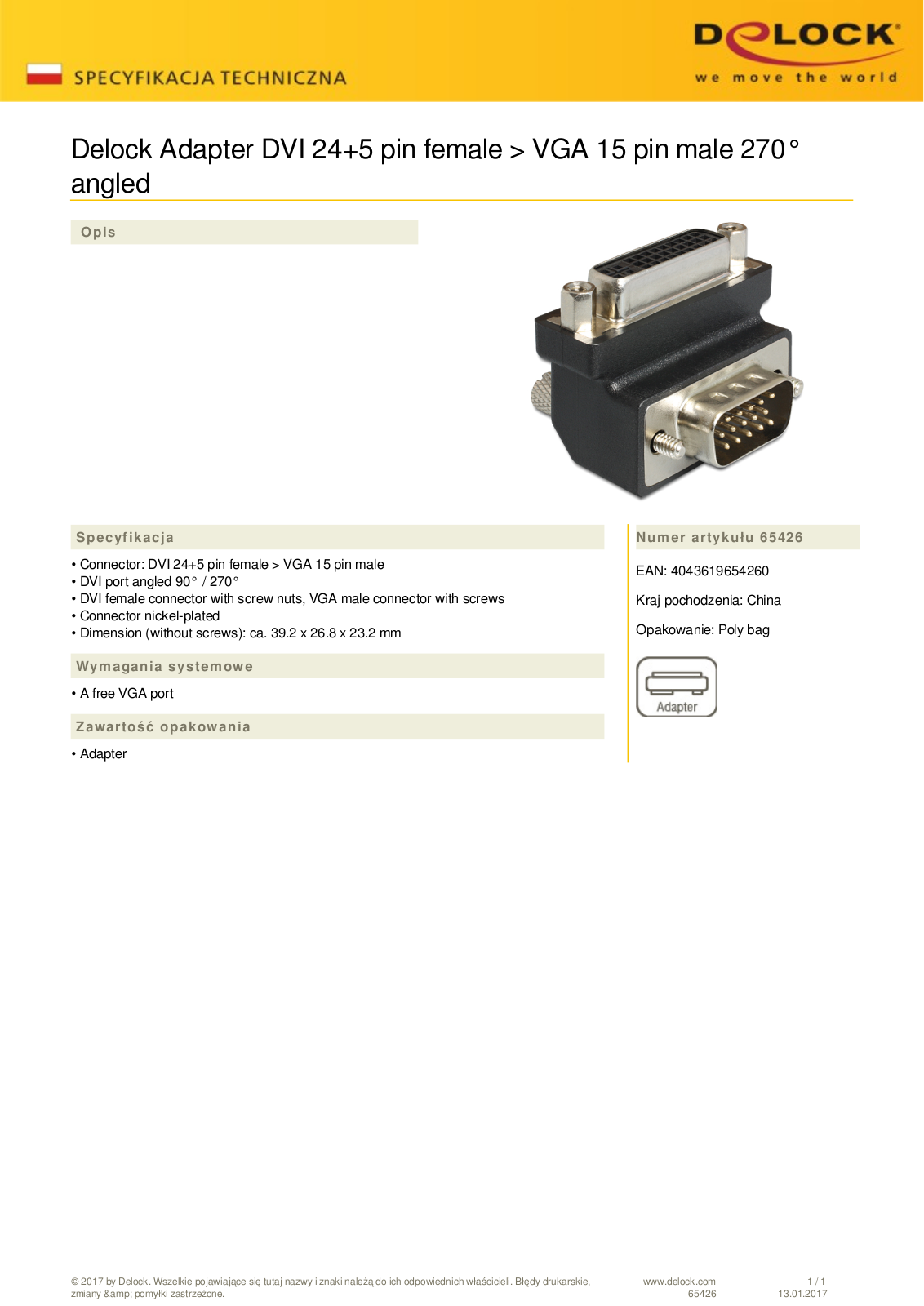 DeLOCK VGA-DVI adapter angled 270 User Manual