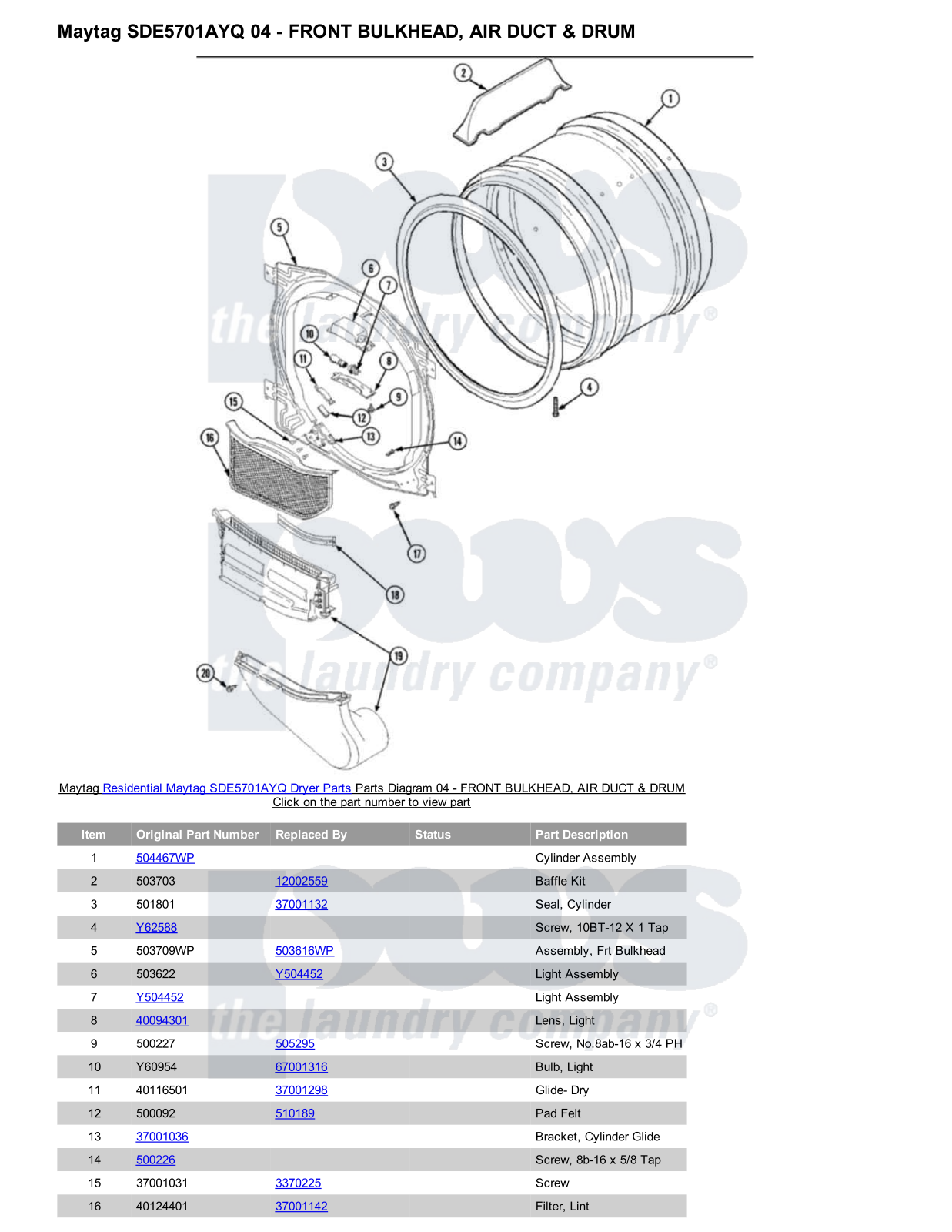 Maytag SDE5701AYQ Parts Diagram