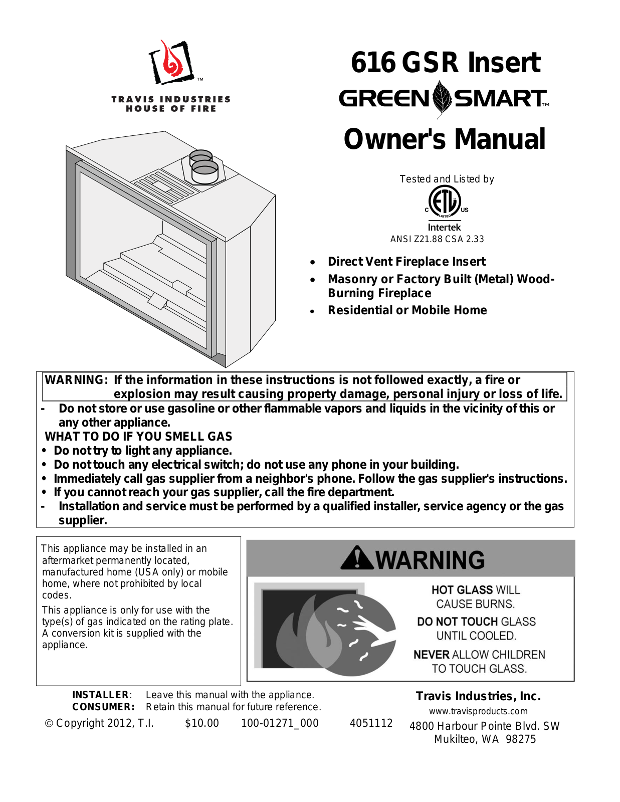 GREEN SMART 616 GSR Owner's Manual