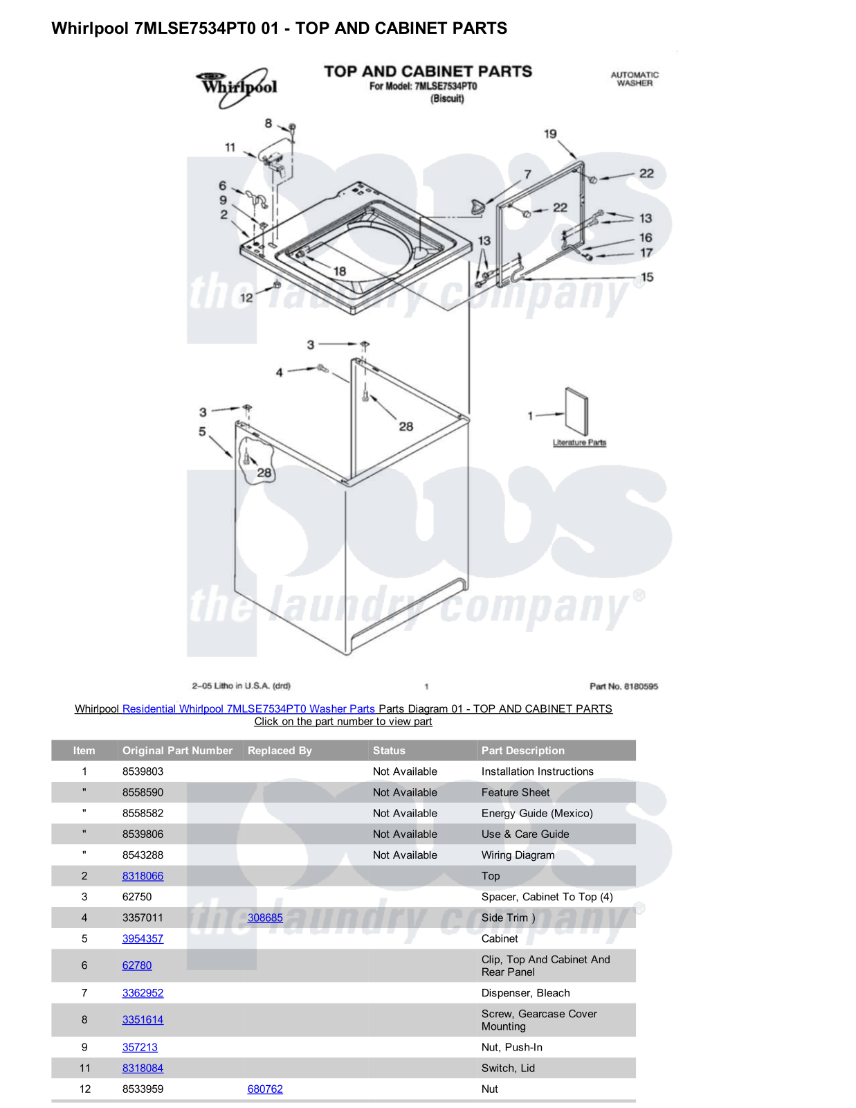 Whirlpool 7MLSE7534PT0 Parts Diagram