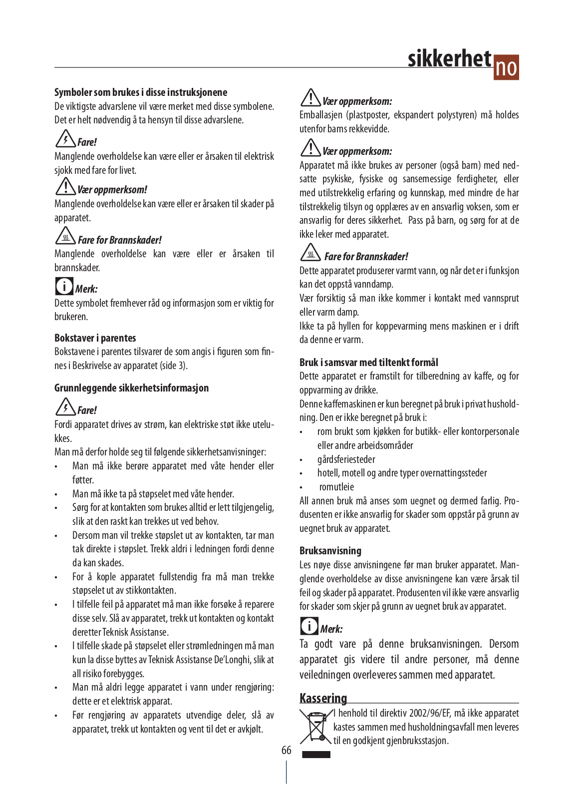 Delonghi ECZ351.W, ECZ351.GY, ECZ351.BG, ECZ351BK Instruction manuals