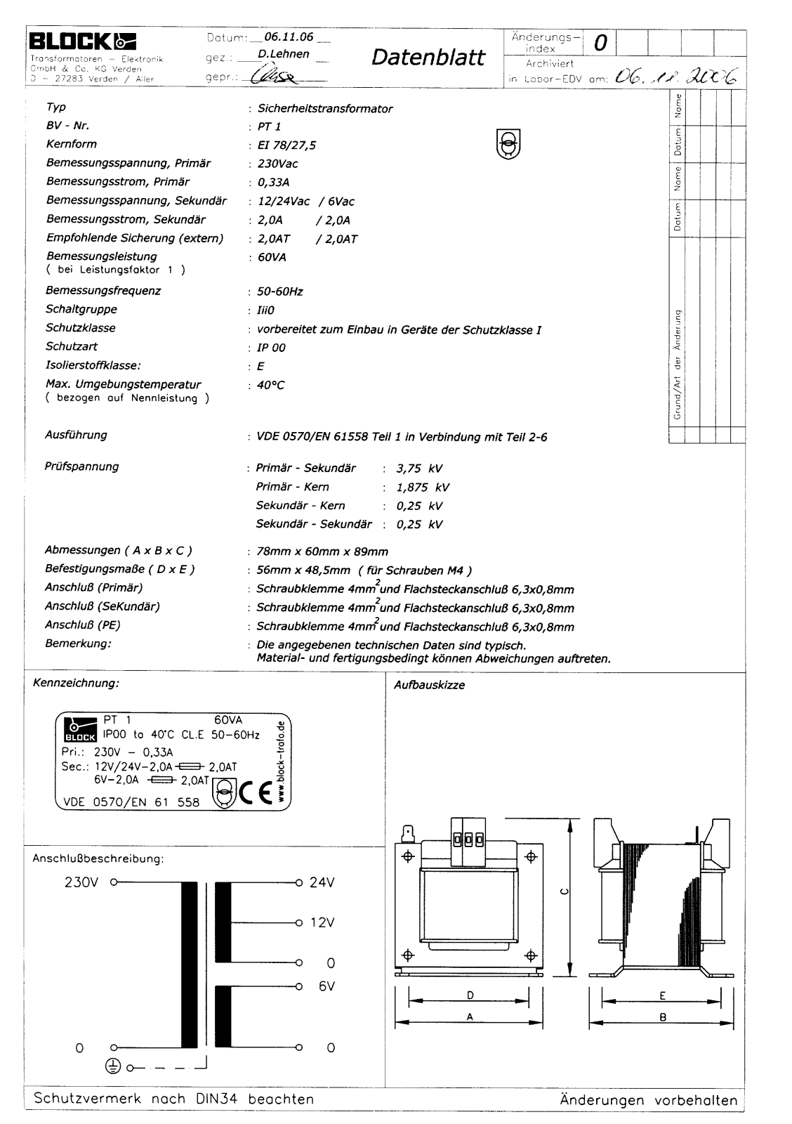 BLOCK TRANSFORMATOREN BLOCK PT 1 Datasheet - ManualMachine.com