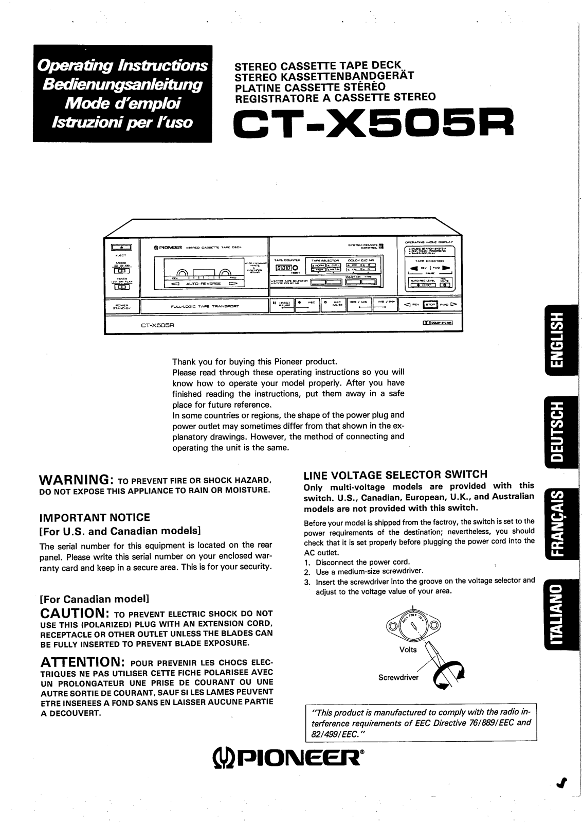 Pioneer CT-X505R User Manual