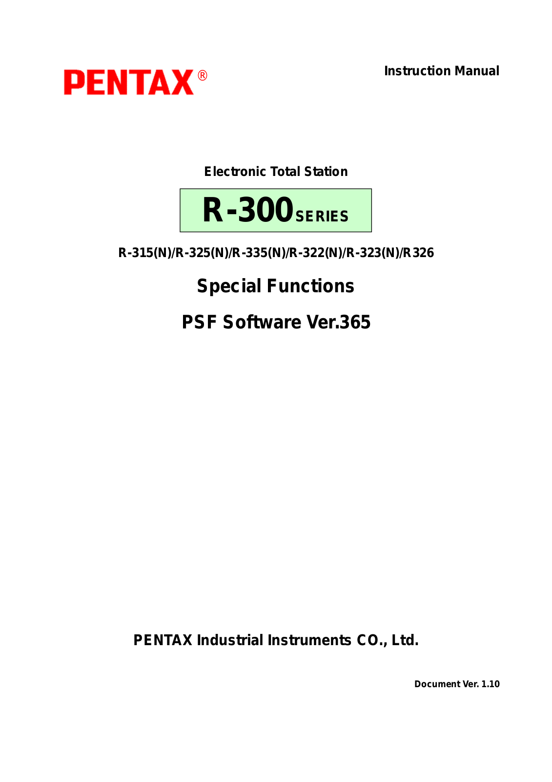 Pentax R326, R-322-N, R-335-N, R-323N, R-325N User Manual