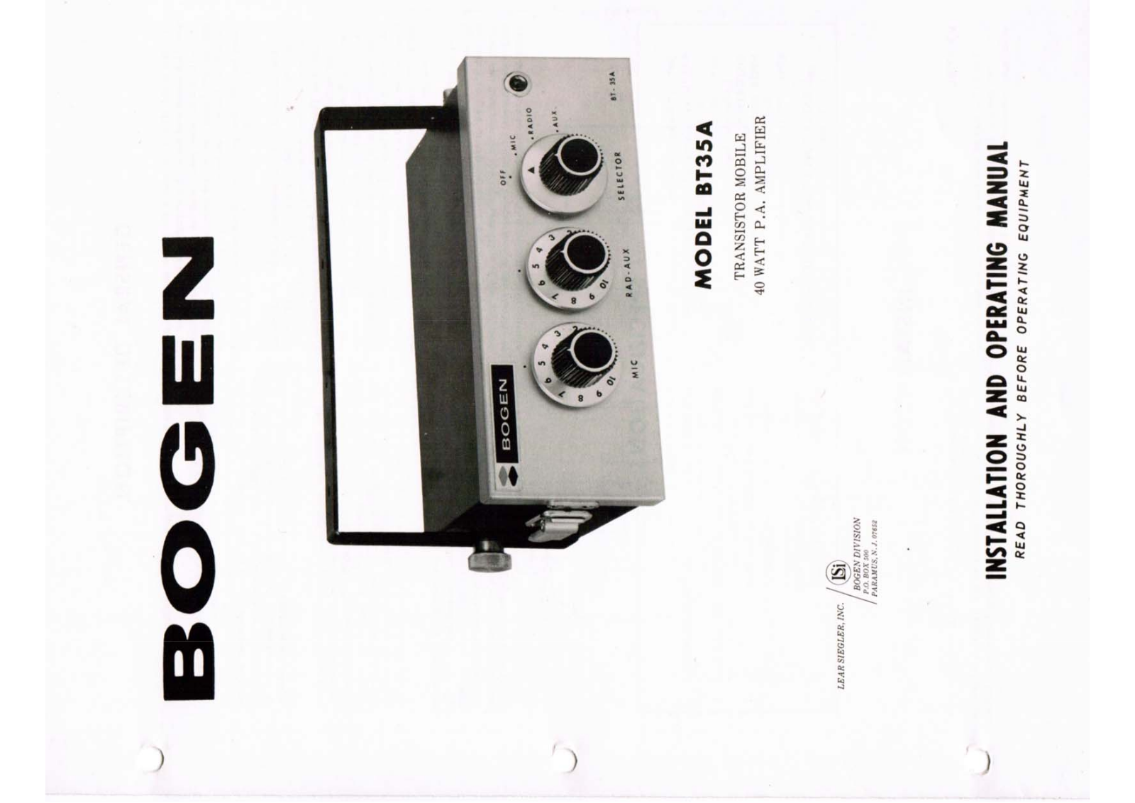 Bogen BT35A Operating Manual