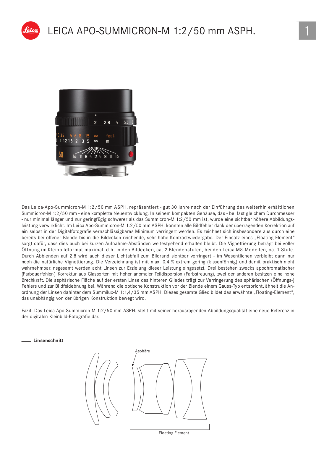 Leica APO-Summicron-M 50mm 2.0 ASPH User Manual