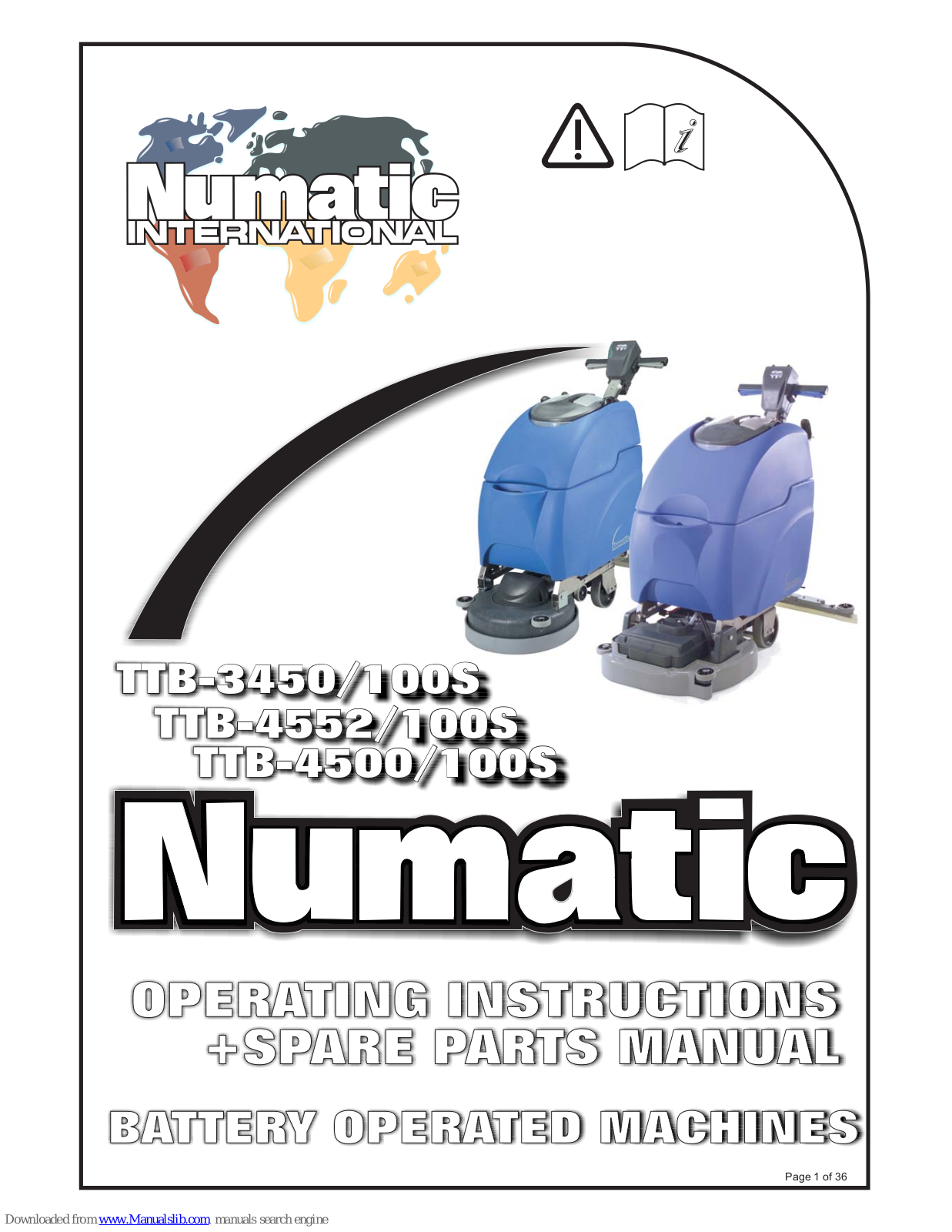 Numatic TTB-3450/100S, TTB-4552/100S, TTB-4500/100S Operating And Parts Manual