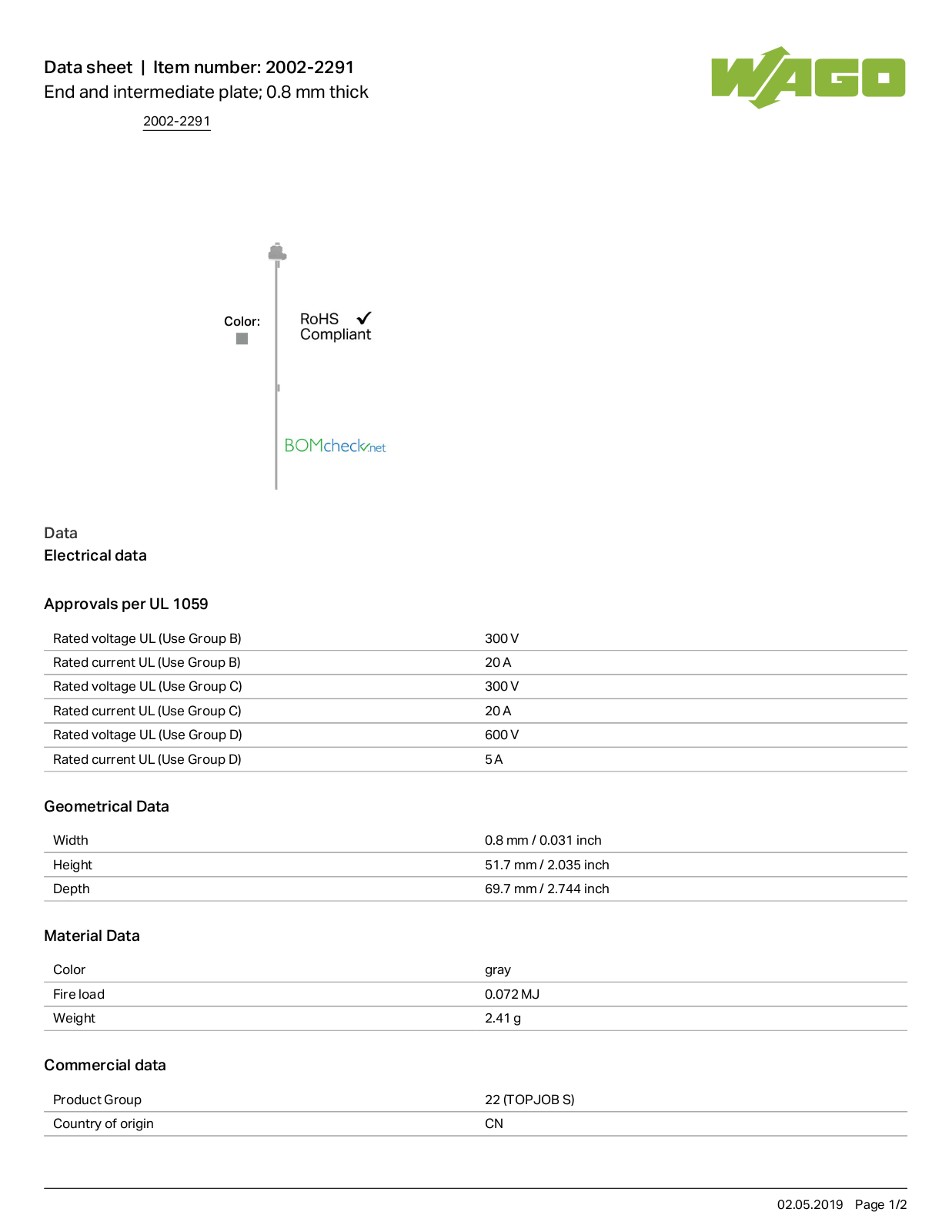 Wago 2002-2291 Data Sheet