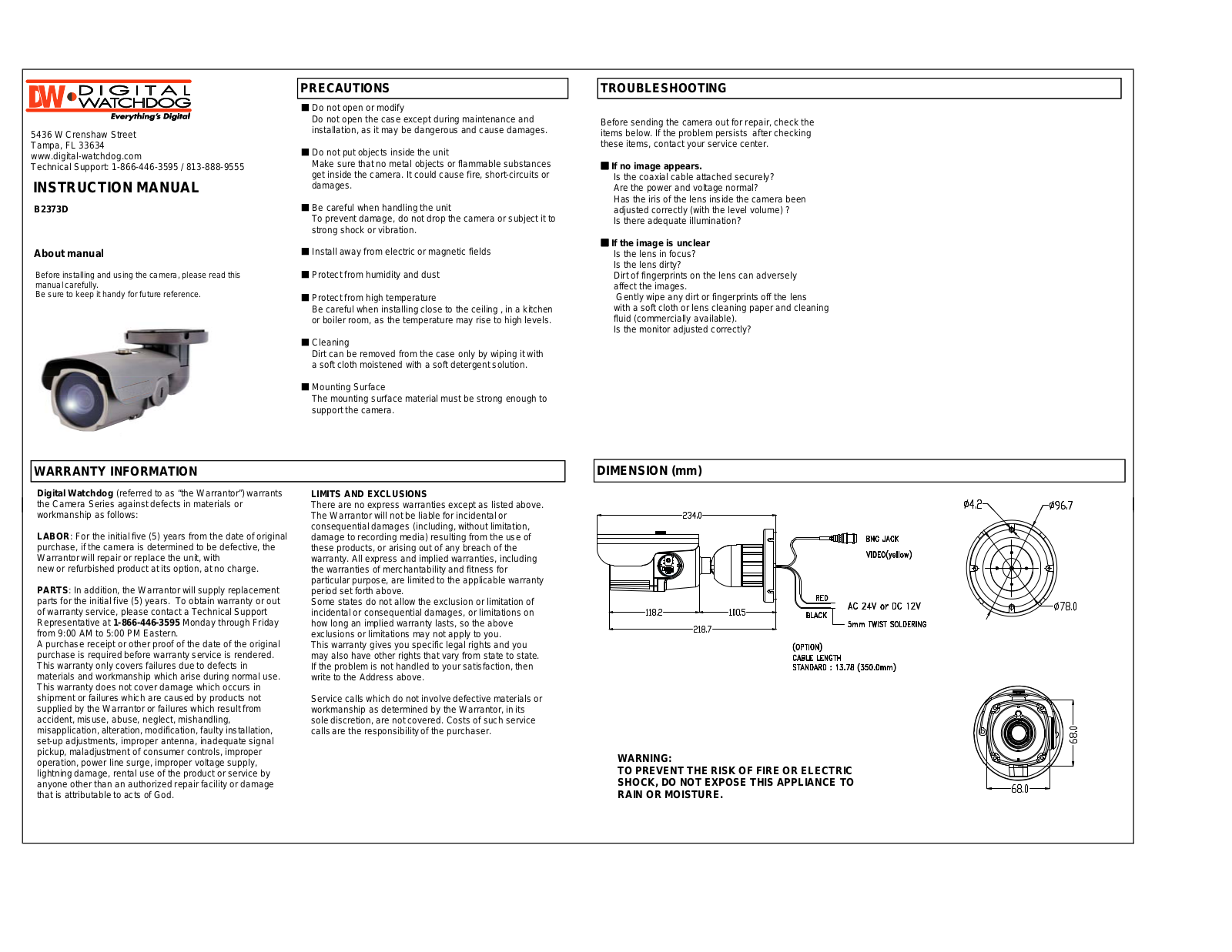 Digital Watchdog DWC-B2373D User Manual