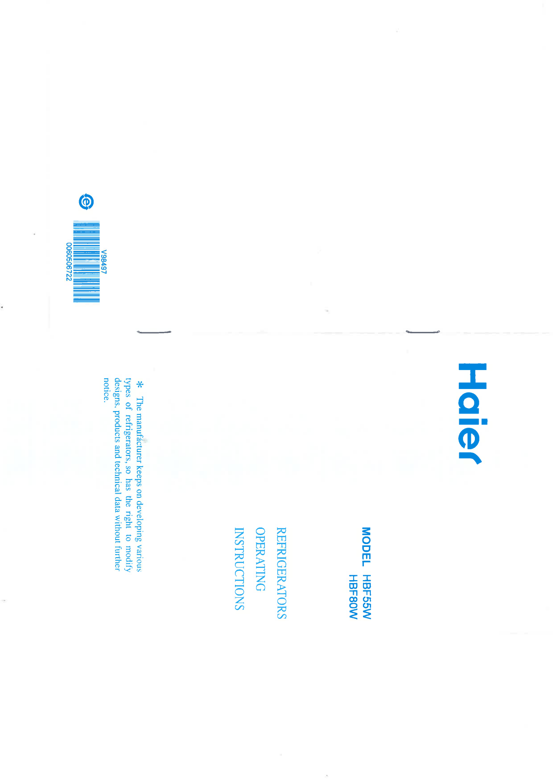 Haier HBF80W, HBF55W Owner's Manual