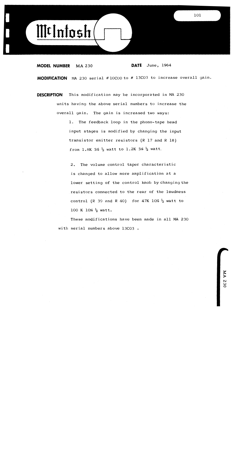 McIntosh MA-230 Service manual