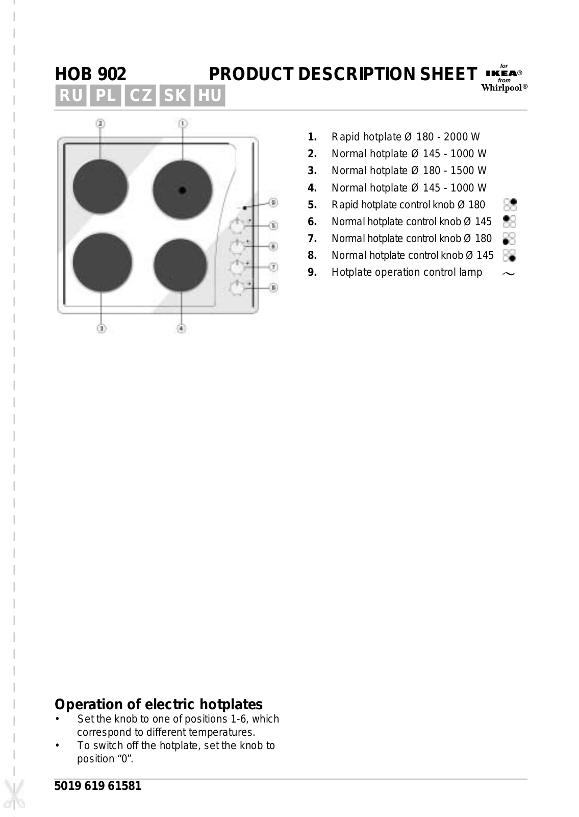 Whirlpool HOB 902/S INSTRUCTION FOR USE