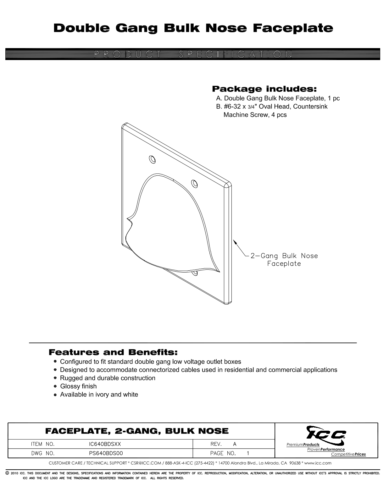 ICC IC640BDSIV, IC640BDSWH Specsheet