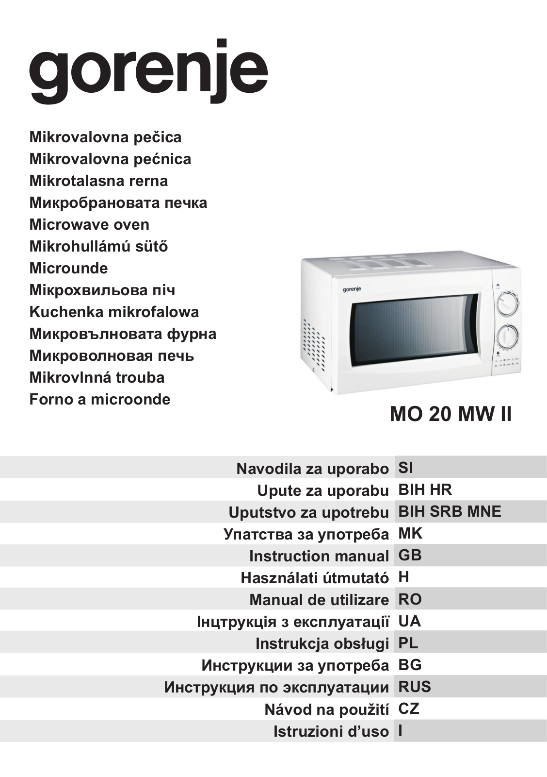 Gorenje MO-20 MWII User Manual