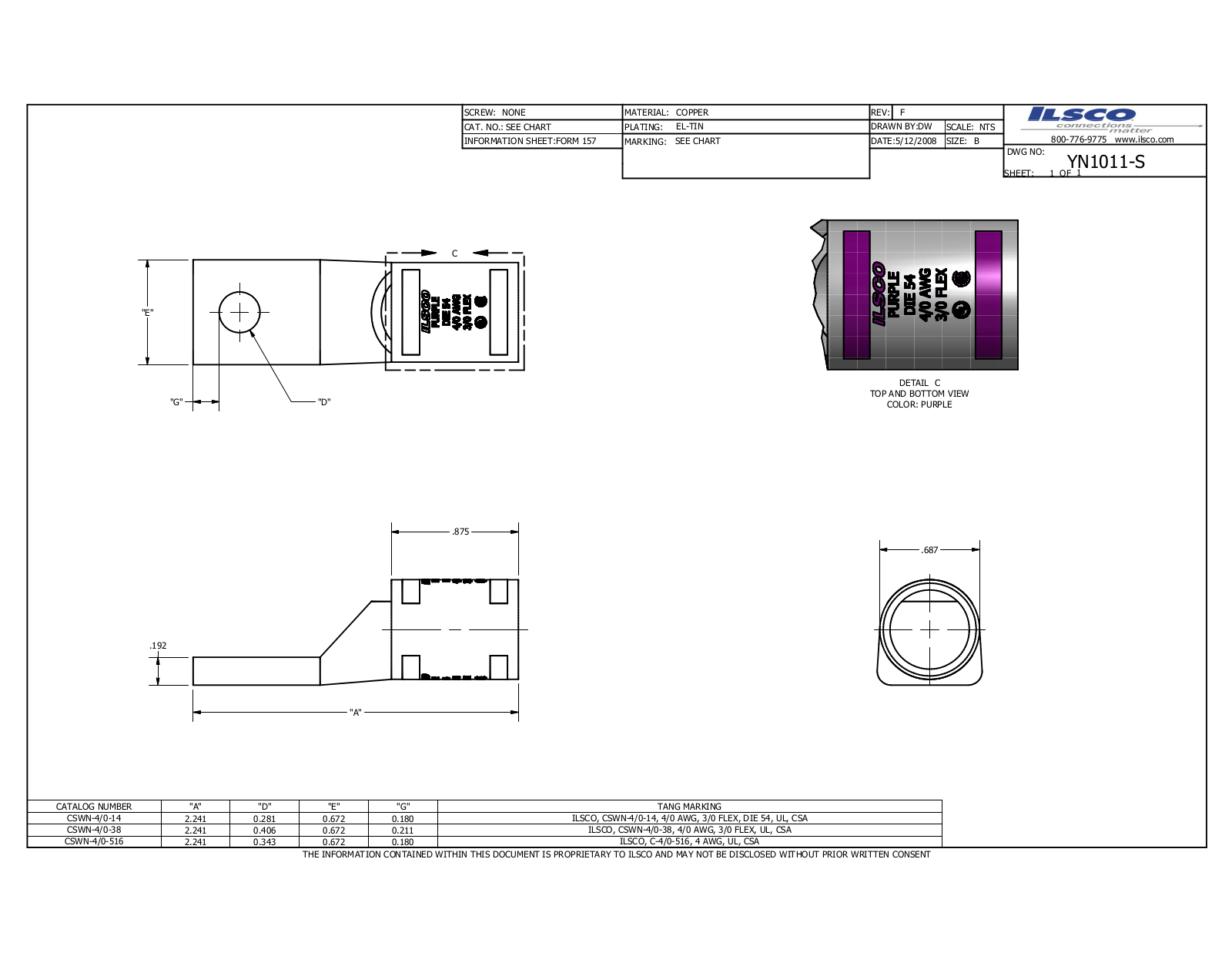 Ilsco CSWN-4/0-14 Data sheet