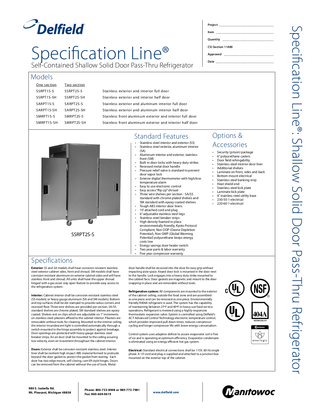 Delfield SSRPT2S-S, SARPT1S-SH, SARPT2S-SH General Manual