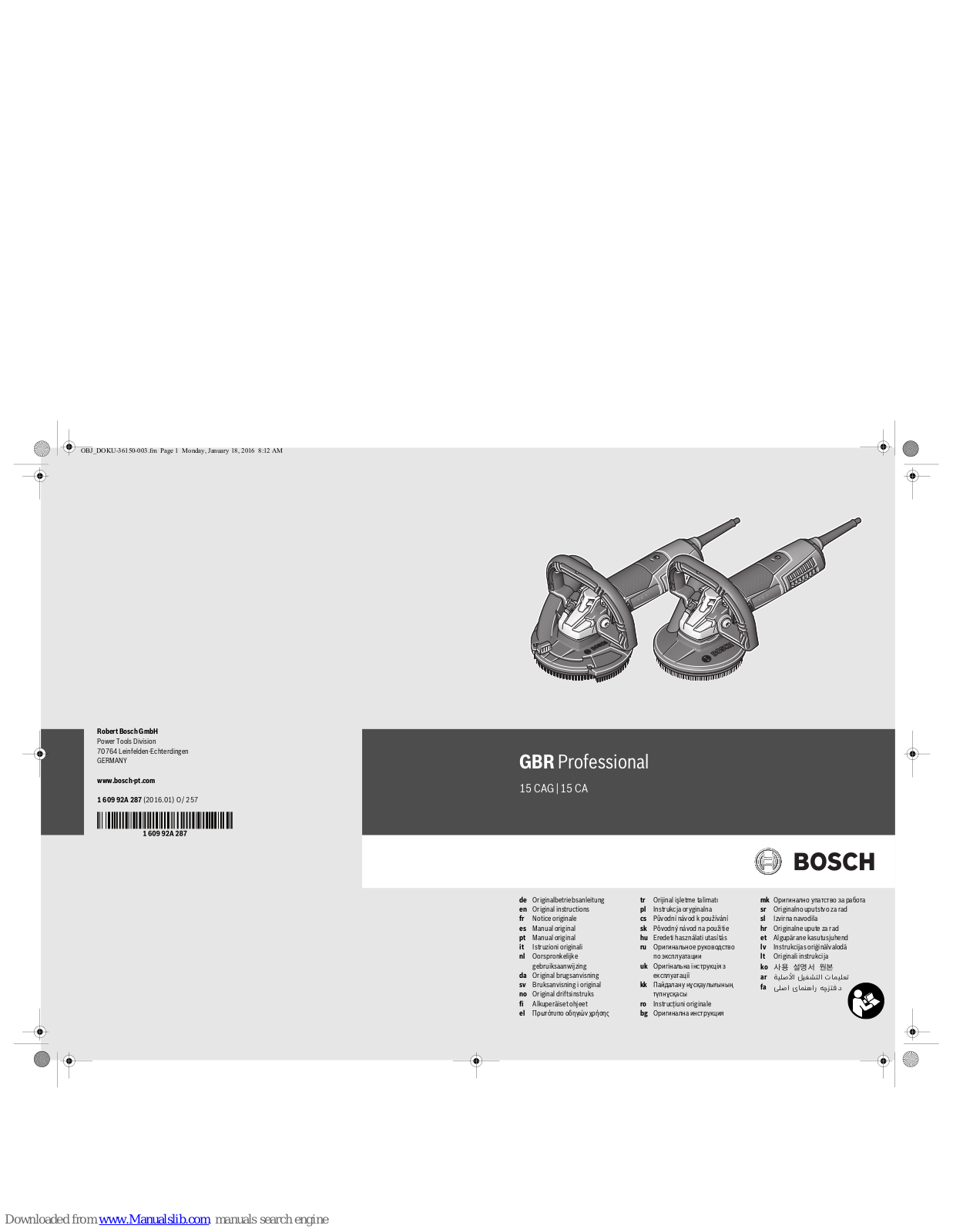 Bosch GBR Professional 15 CAG, GBR Professional 15 CA Original Instructions Manual