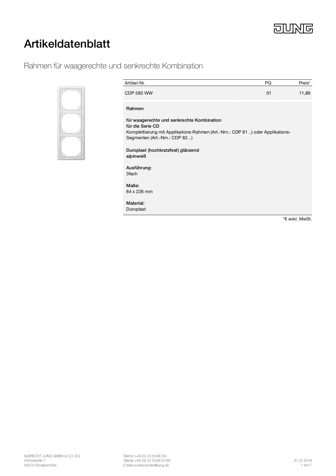 Jung CDP 583 WW User Manual