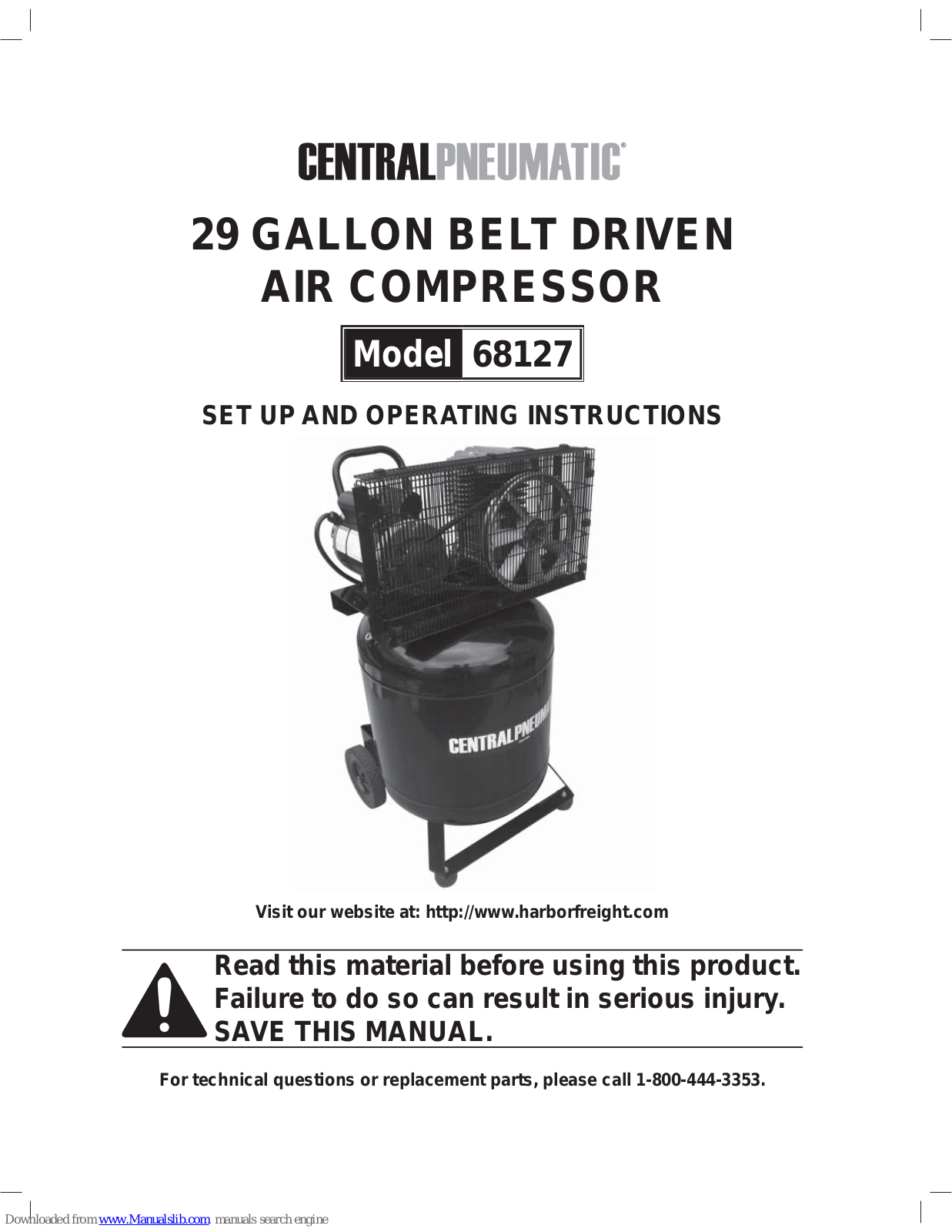 Central Pneumatic 67696, 68127 Set Up And Operating Instructions Manual