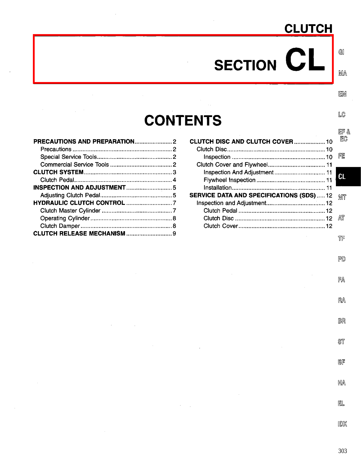 Nissan D21 Clutch Section CL 1995 Owner's Manual