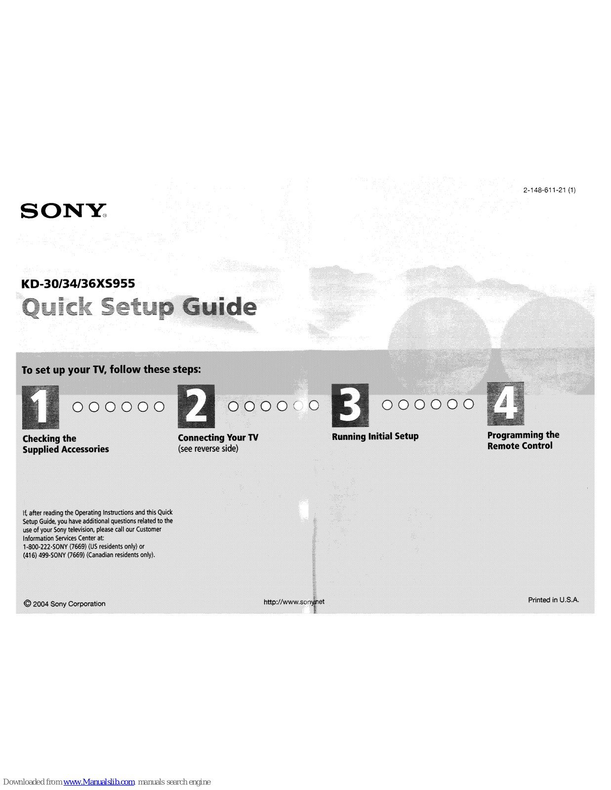 Sony KD36XS955 Trinitron,KD30XS955 Trinitron,KD34XS955 Trinitron Quick Setup Manual