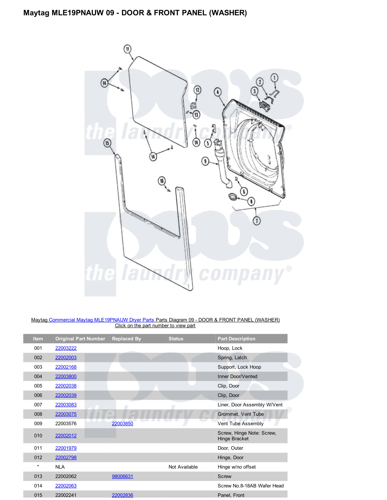 Maytag MLE19PNAUW Parts Diagram