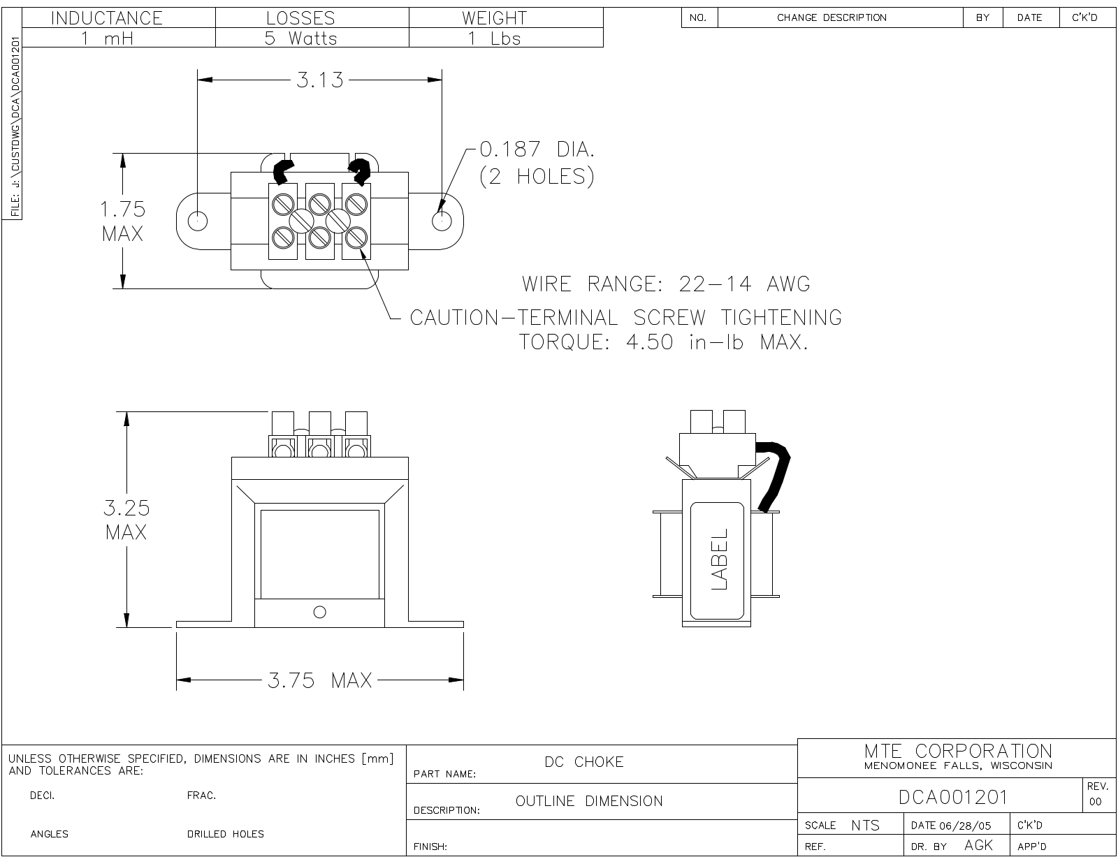 MTE DCA001201 CAD Drawings