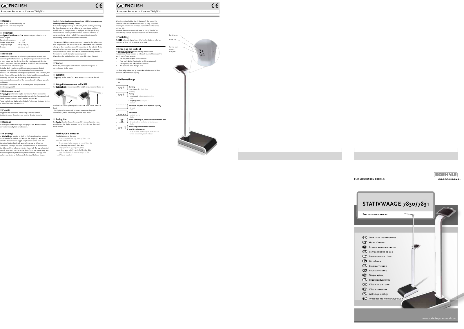 SOEHNLE STATIVWAAGE 7830, STATIVWAAGE 7831 Users manual