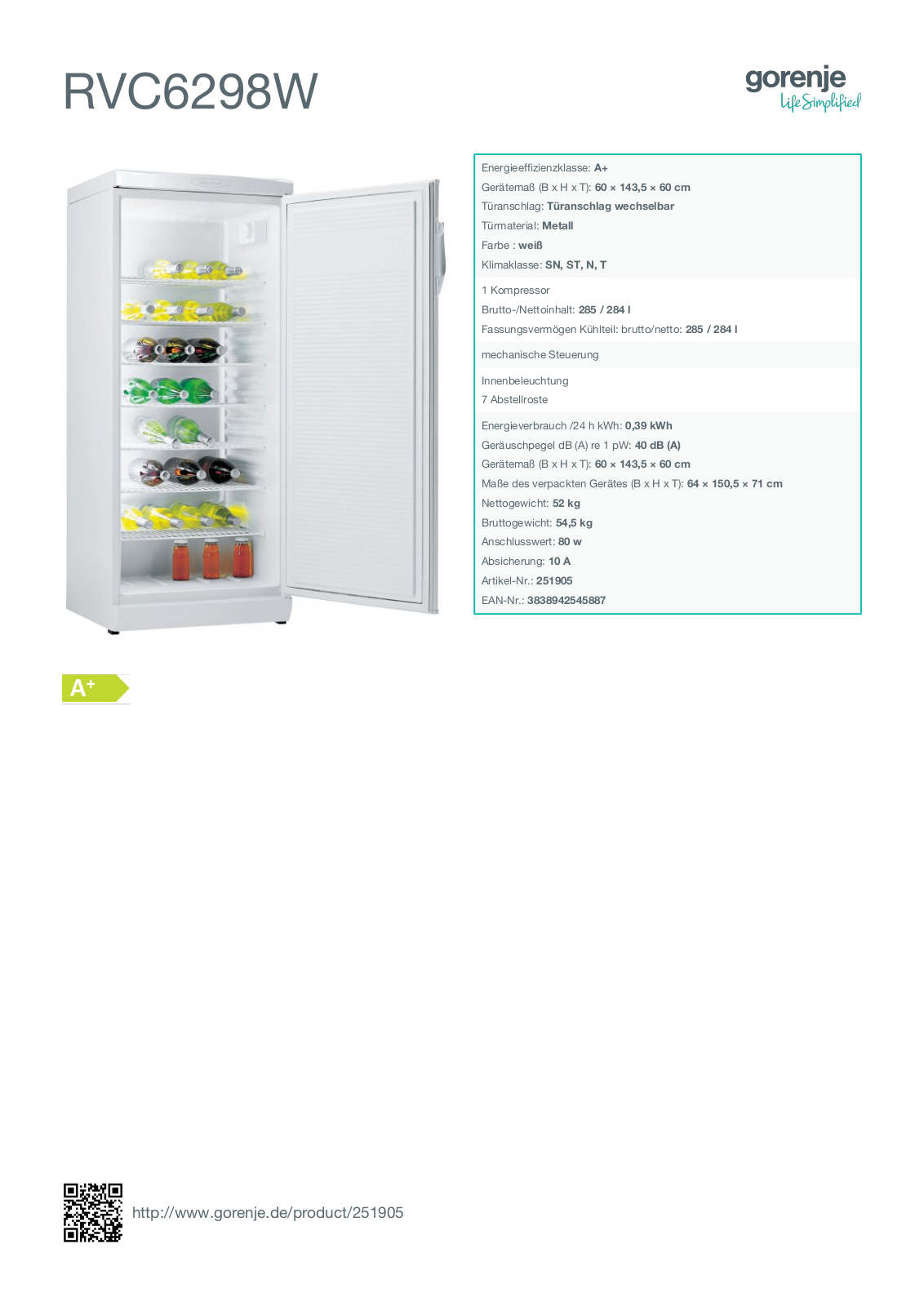 Gorenje RVC6298W User Manual