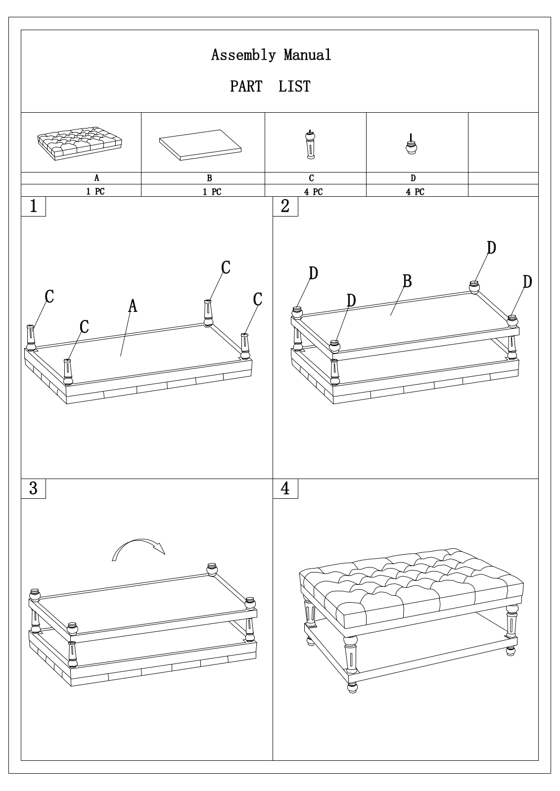 Wholesale Interiors JY0002GREYGREYWASHEDOTTO, JY0002CHARCOALGREYWASHEDOTTO Assembly Guide