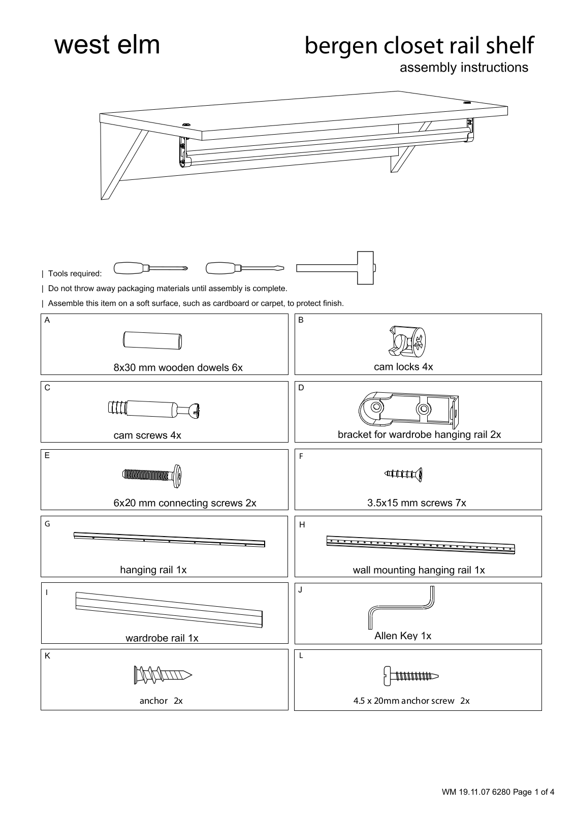 West Elm Bergen Closet Rail Shelf Assembly Instruction