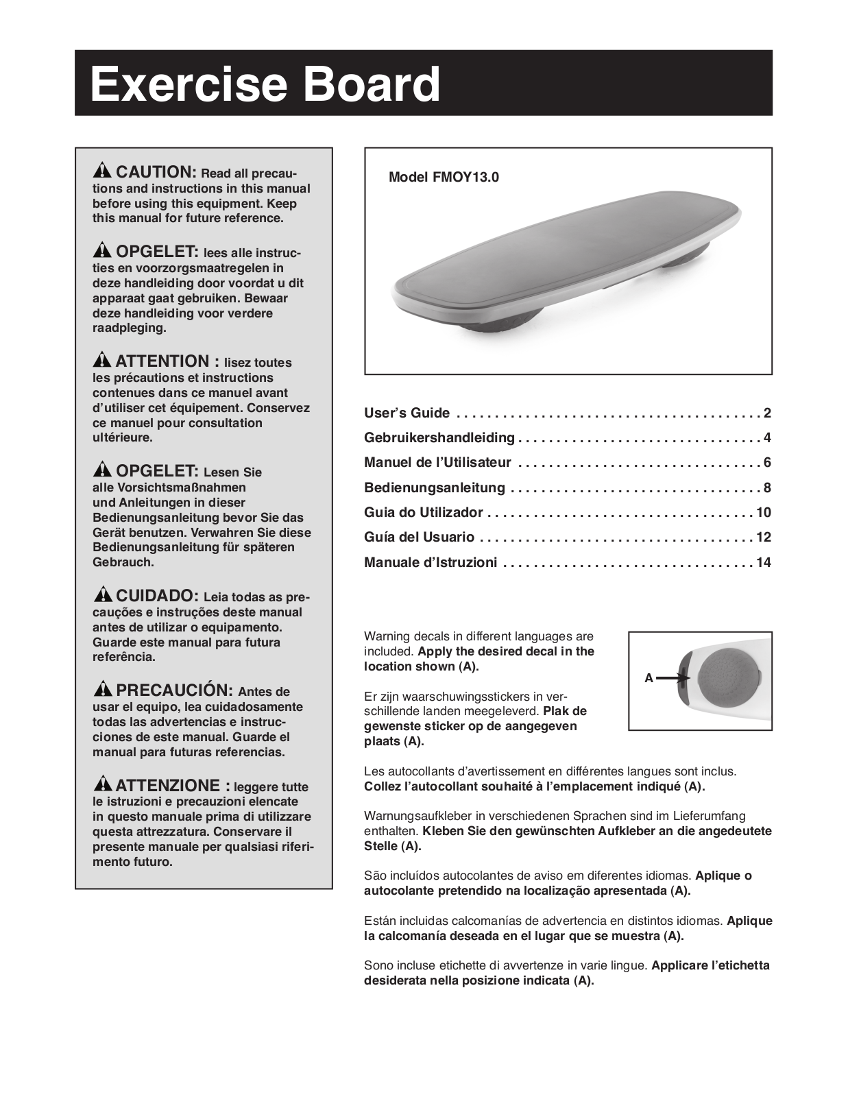 FreeMotion FMOY130 Quick Start Manual