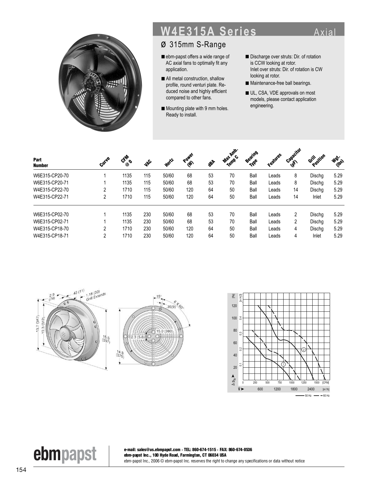 ebm-papst Axial Series W4E315A Catalog Page