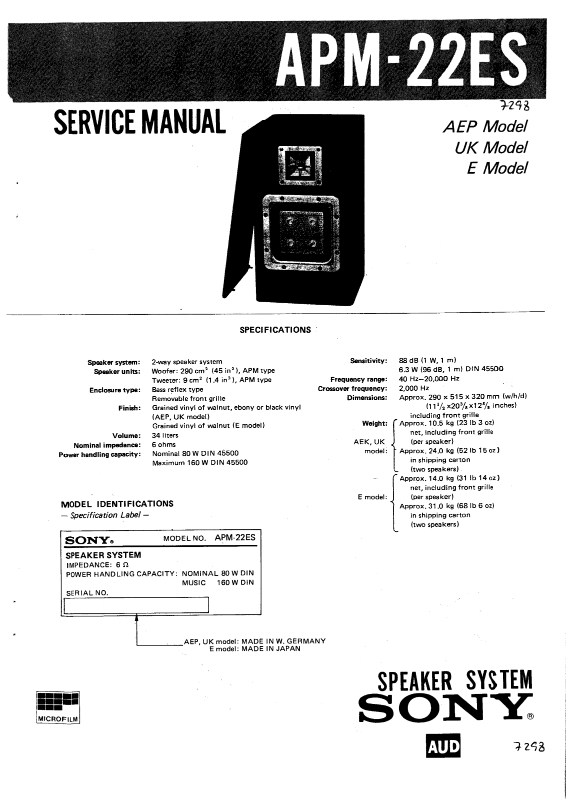 Sony APM-22-ES Service manual