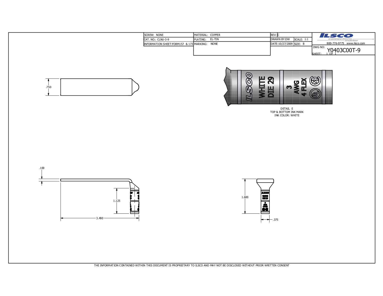 Ilsco CLNU-3-9 Data sheet