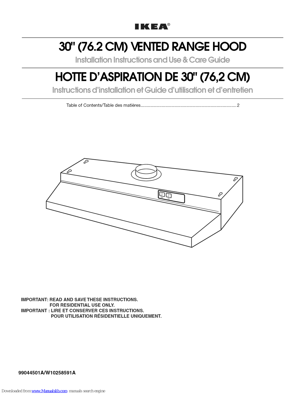 IKEA W10258591A Installation Instructions And Use & Care Manual - ManualMachine.com