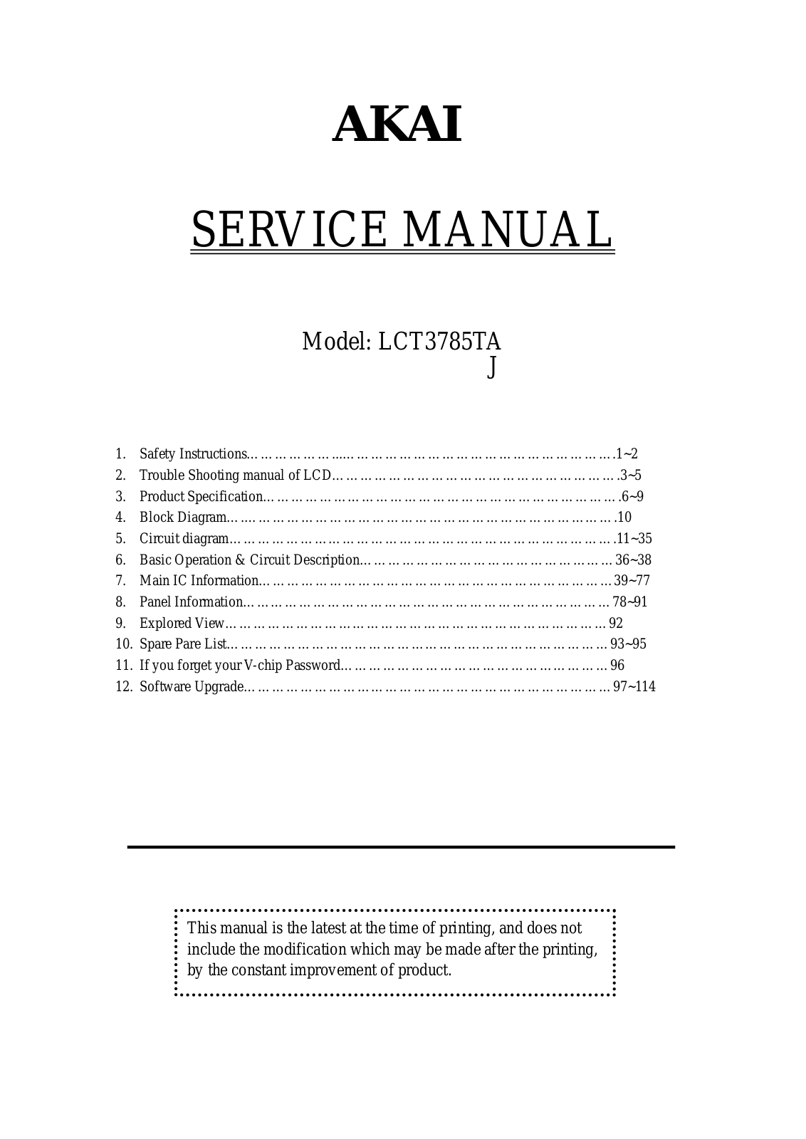 Akai LCT3785TA Service Manual