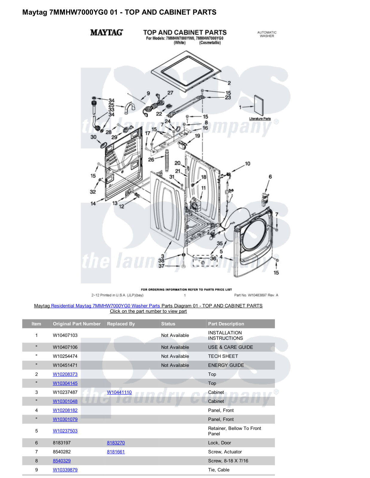 Maytag 7MMHW7000YG0 Parts Diagram