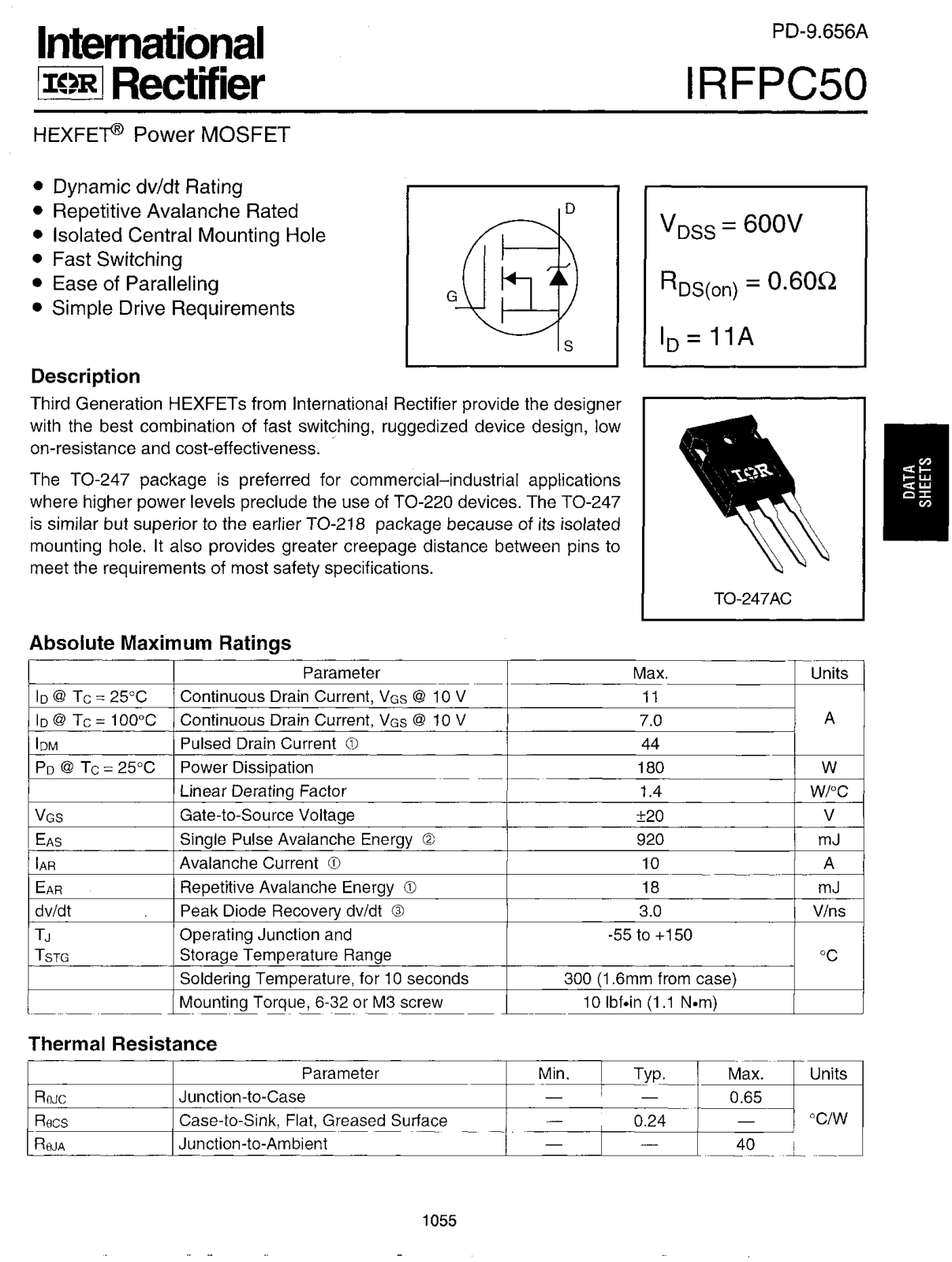 International Rectifier IRFPC50 Datasheet