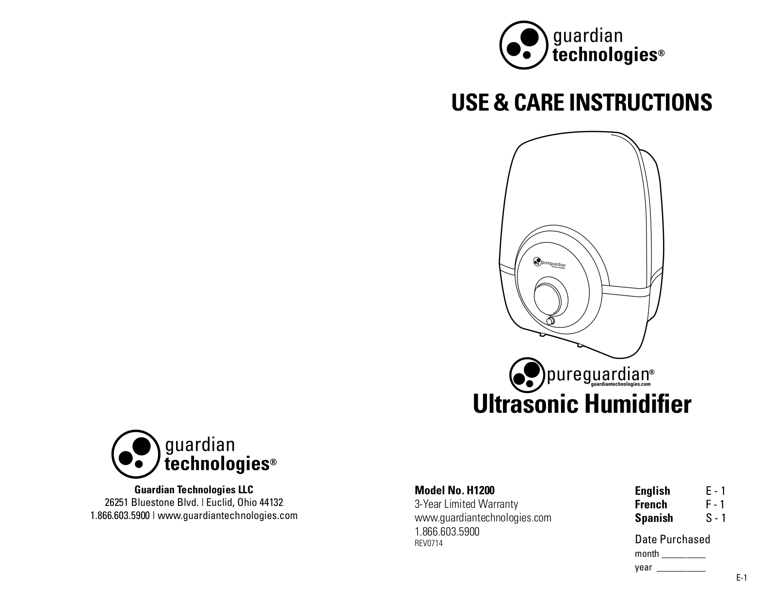 Guardian H1200, H1200BL User Manual