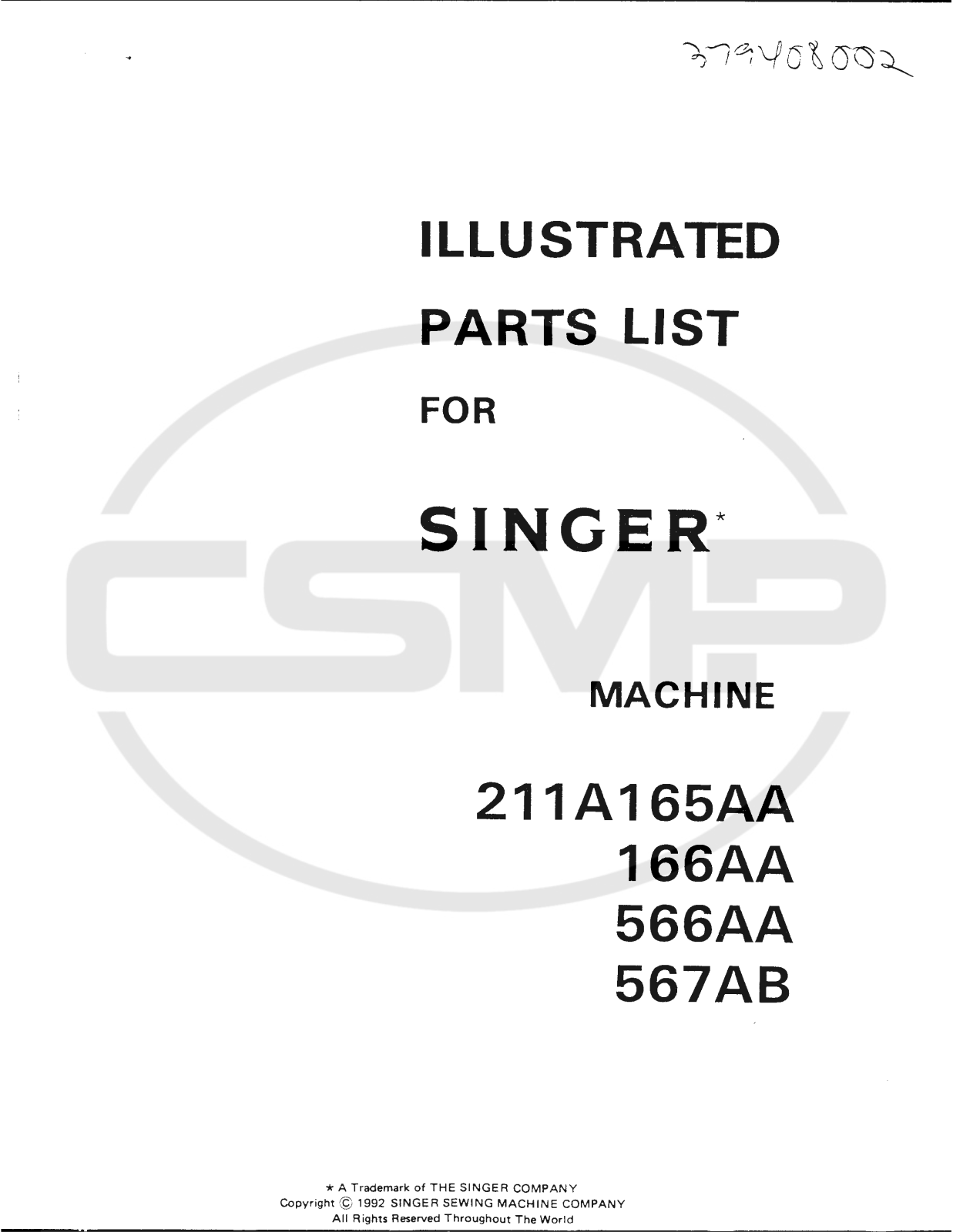 Singer 211A567AB Parts Book