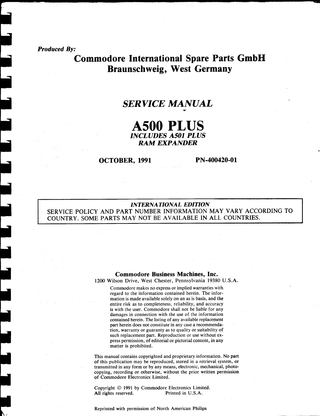 Commodore A500 Plus Service Manual