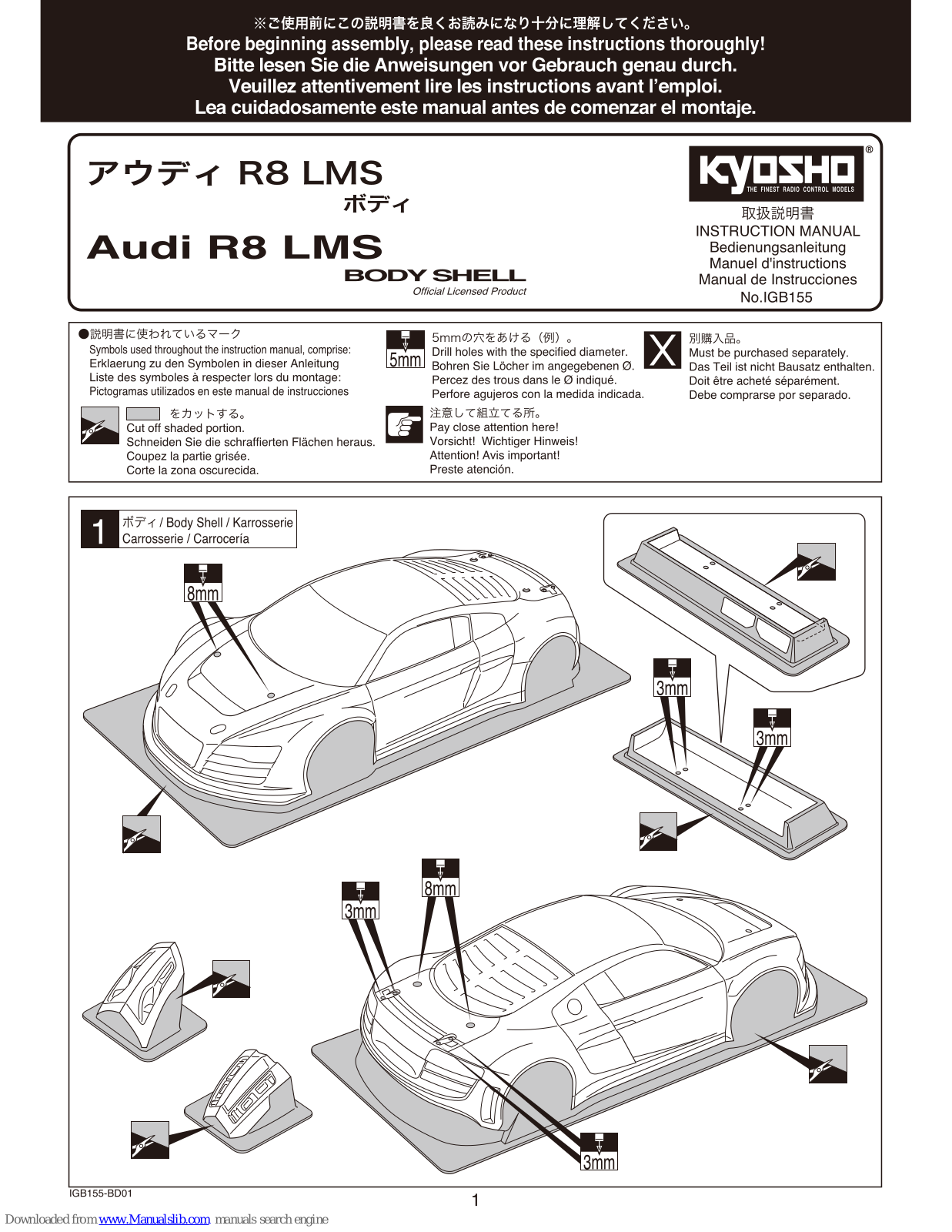 Kyosho Audi R8 LMS Body Shell Instruction Manual