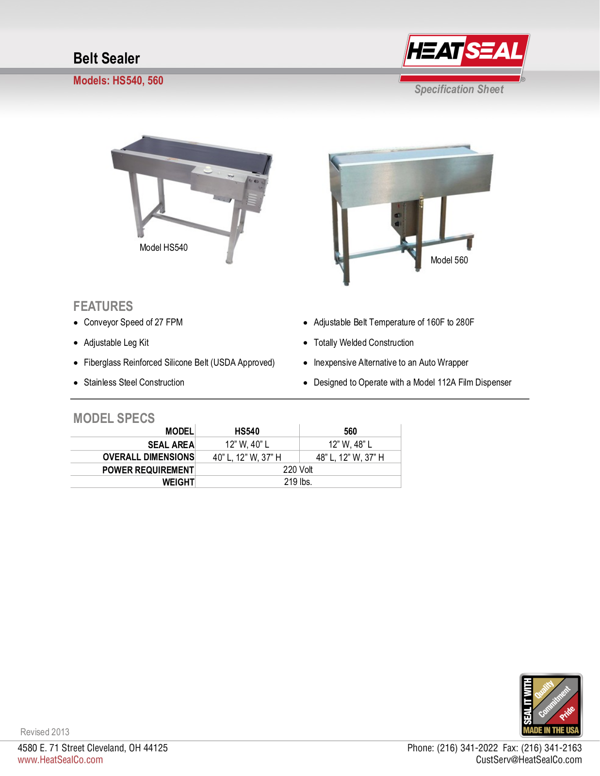 Heat Seal HS540 User Manual