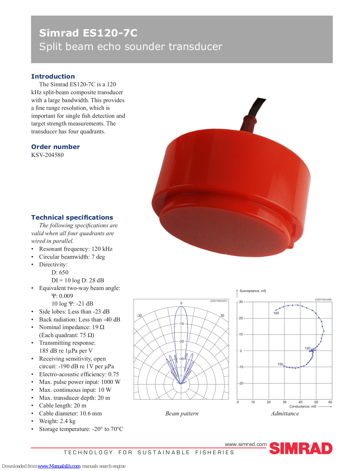 Simrad ES120-7C - DATASHEET REV D, KSV-204580 Datasheet