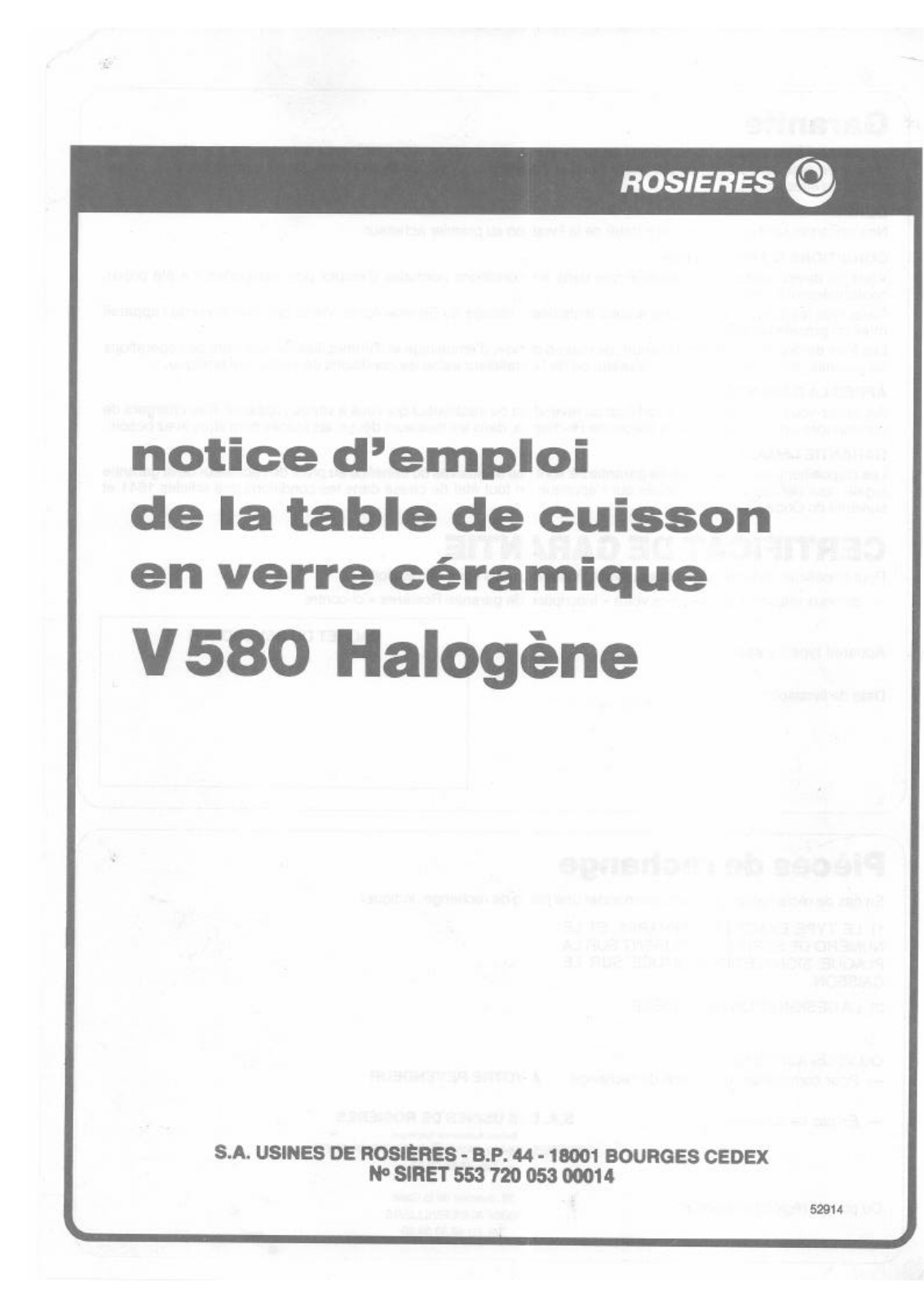 Rosieres V 580 User Manual