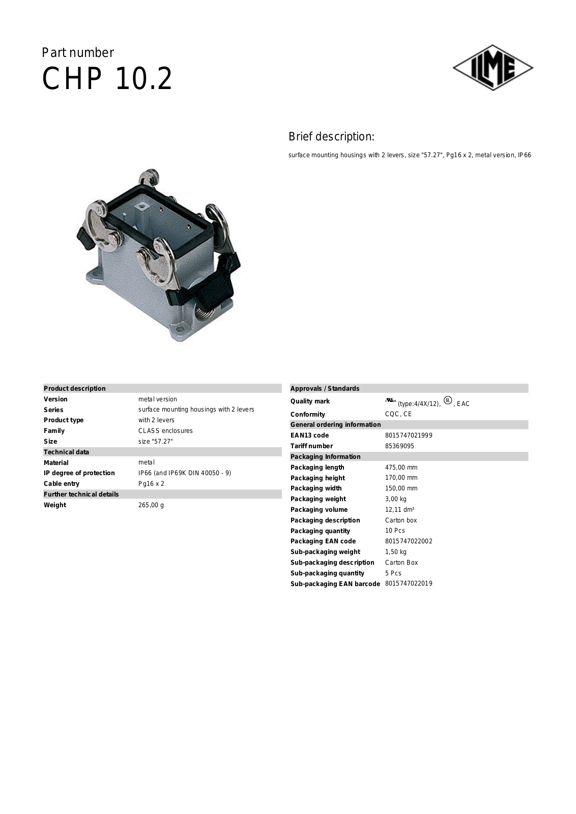 Datasheet CHP-10.2 Datasheet (ILME) - ManualMachine.com