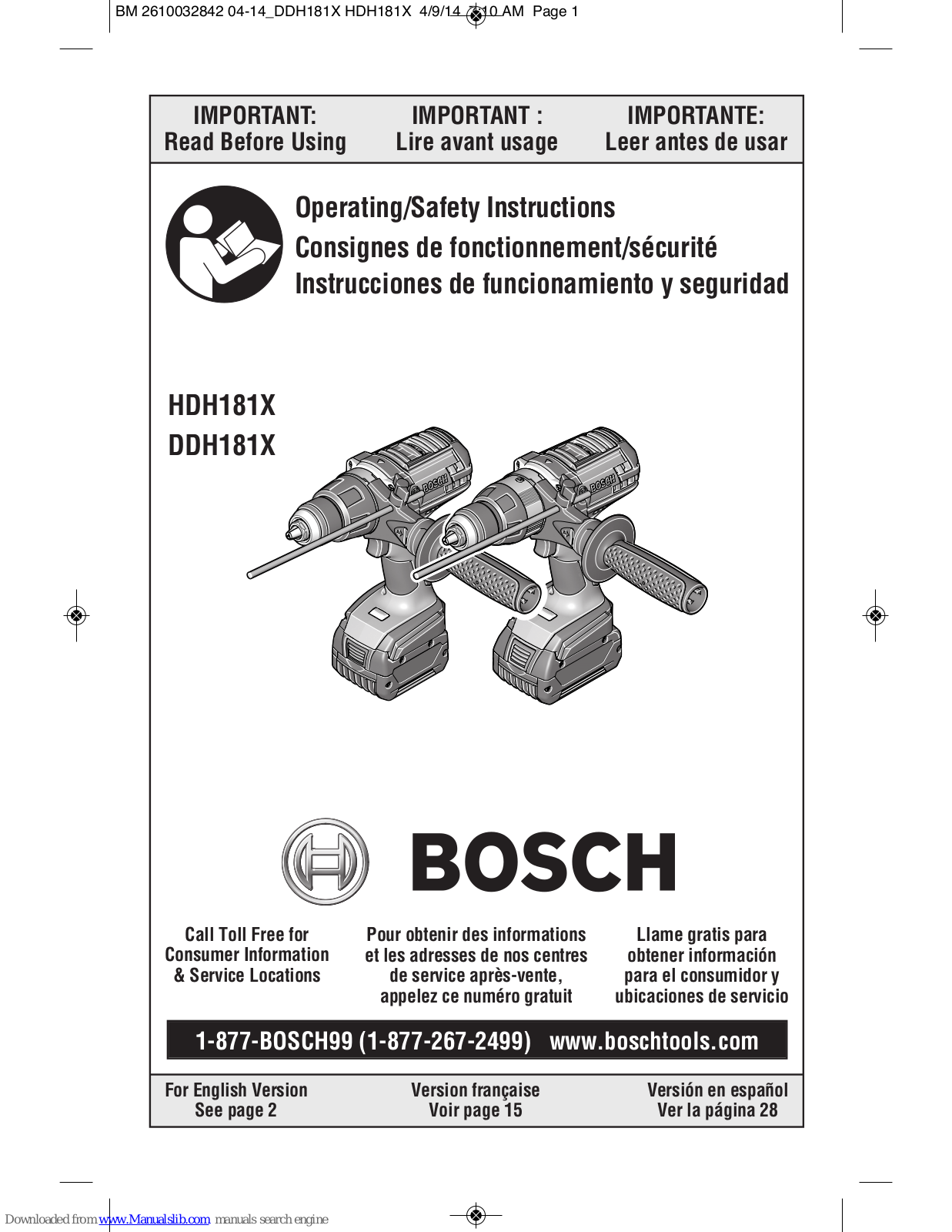 Bosch HDH181X, DDH181X Operating/safety Instructions Manual