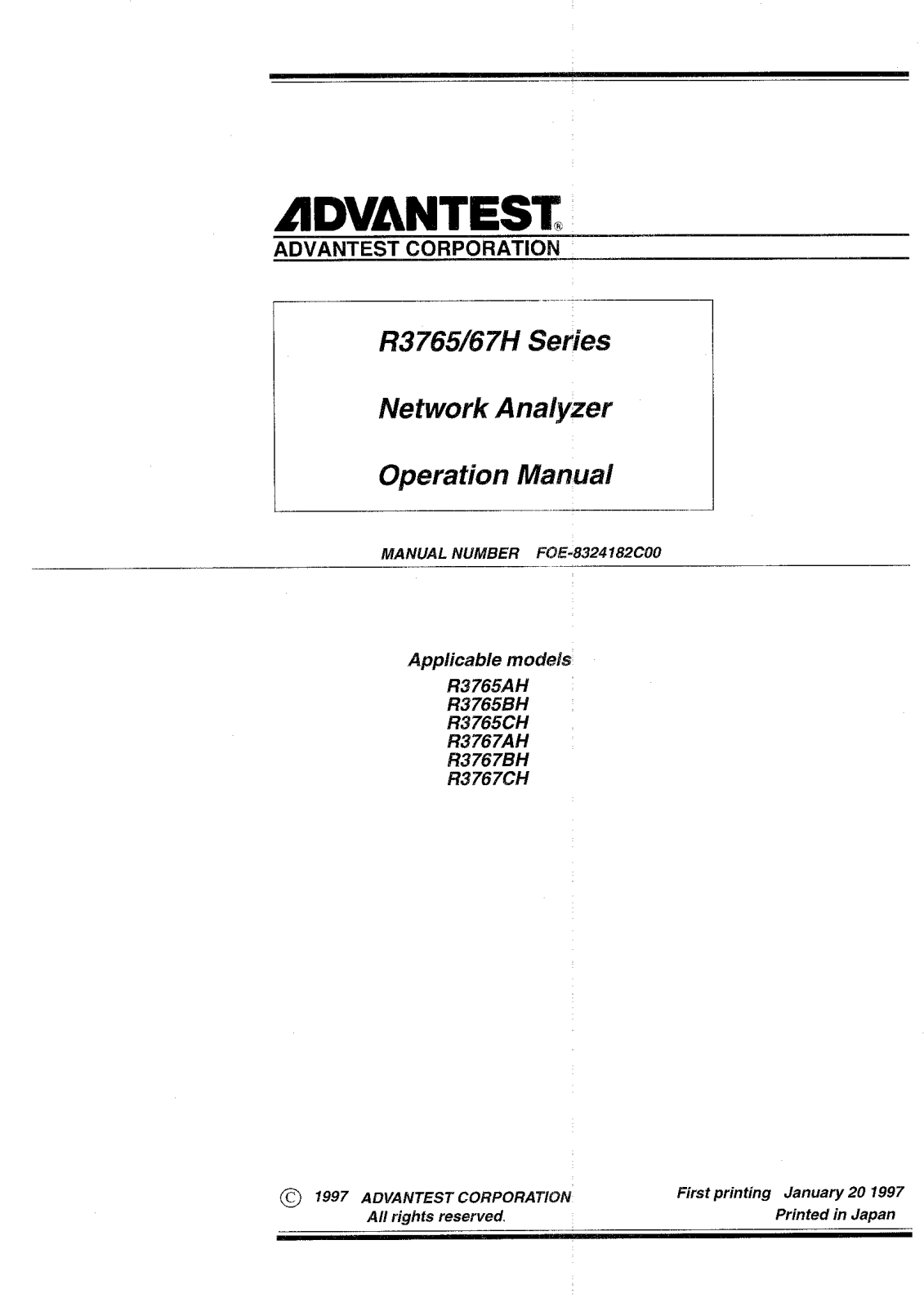 Advantest Corporation R3767CH, R3765CH, R3767BH, R3767AH, R3765BH User Manual