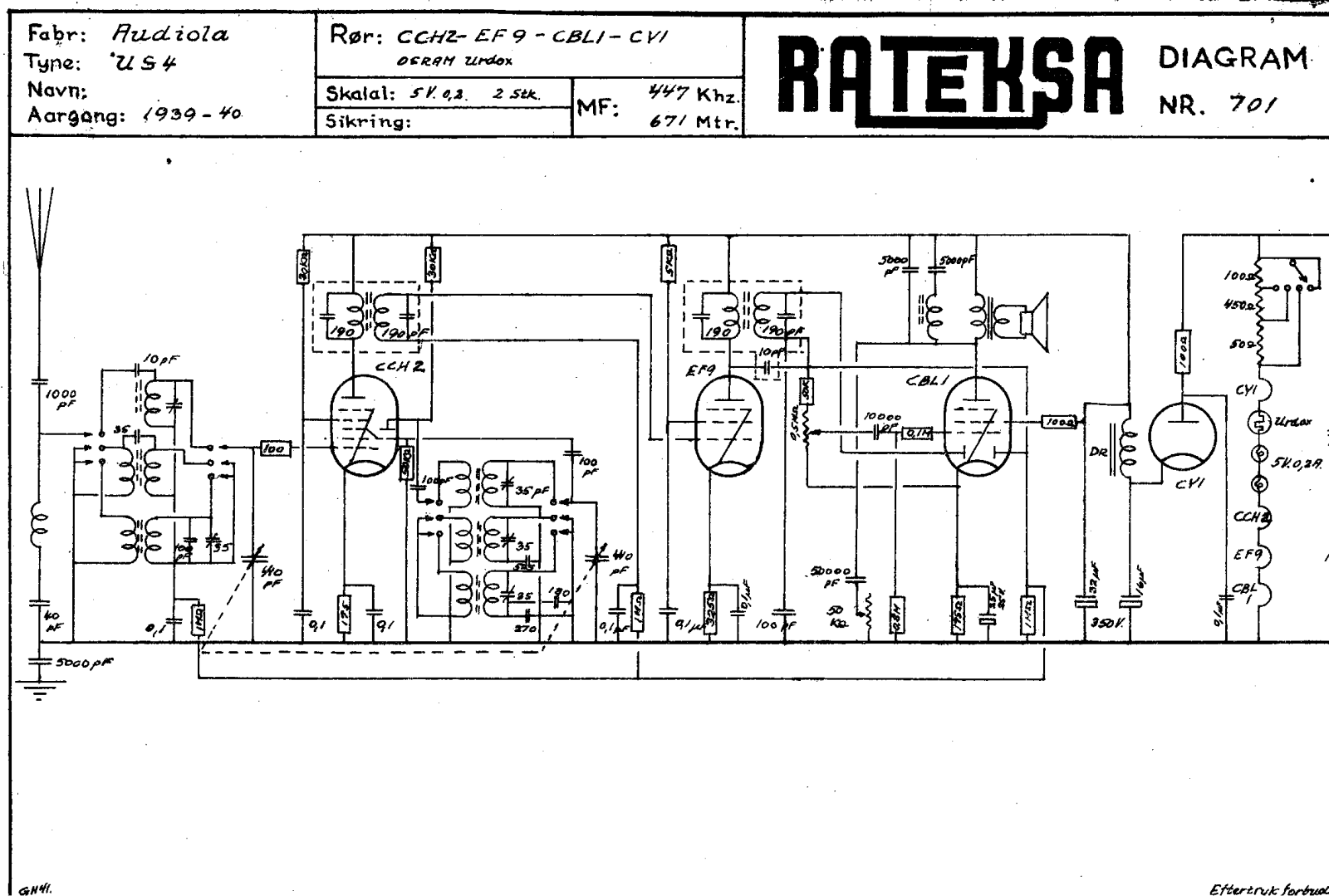 Audiola Universal Super US4 Schematic